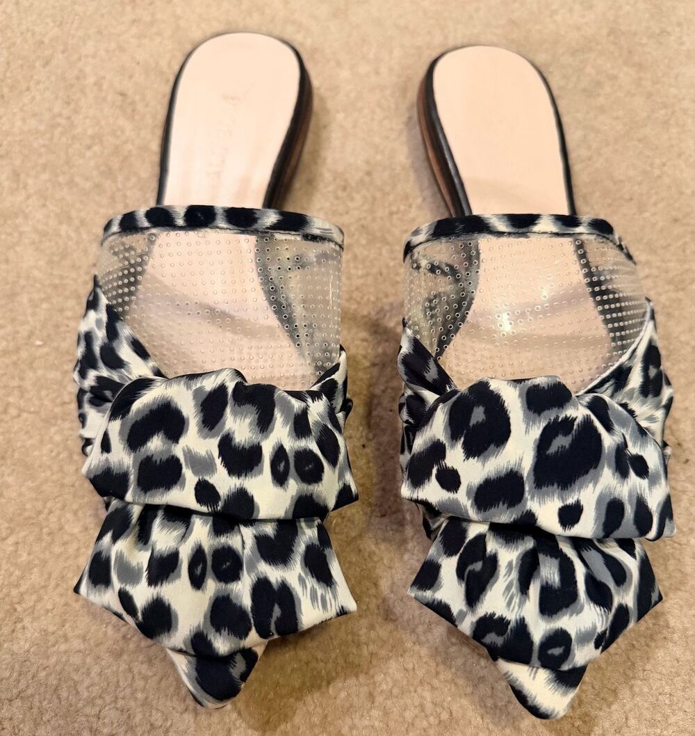 Women's Leopard Print Bow Slide Mules Black SZ 10.5